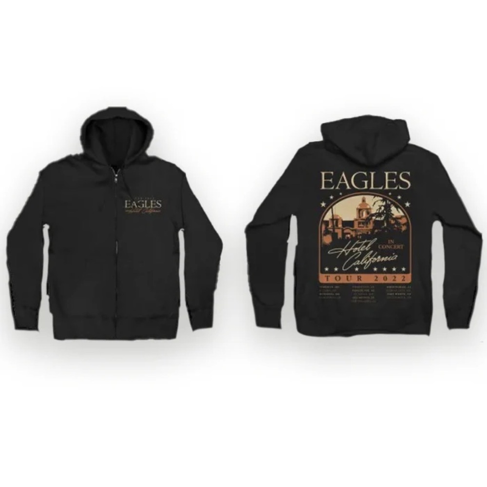 EAGLES 2022 Hotel Cali Concert Tour Hoodie Jacket Sweatshirt Cotton Hood Black M